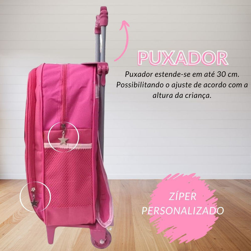 Mochila Infantil Rodinha Feminina + Estojo + Lancheira Térmica - Kit Completo